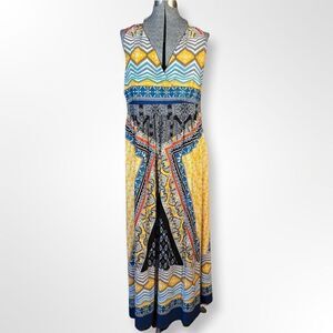 💜 3/$30 6/$50 Apt 9 Maxi Dress Multi Patterned in Yellow Blue Black  Size PXL